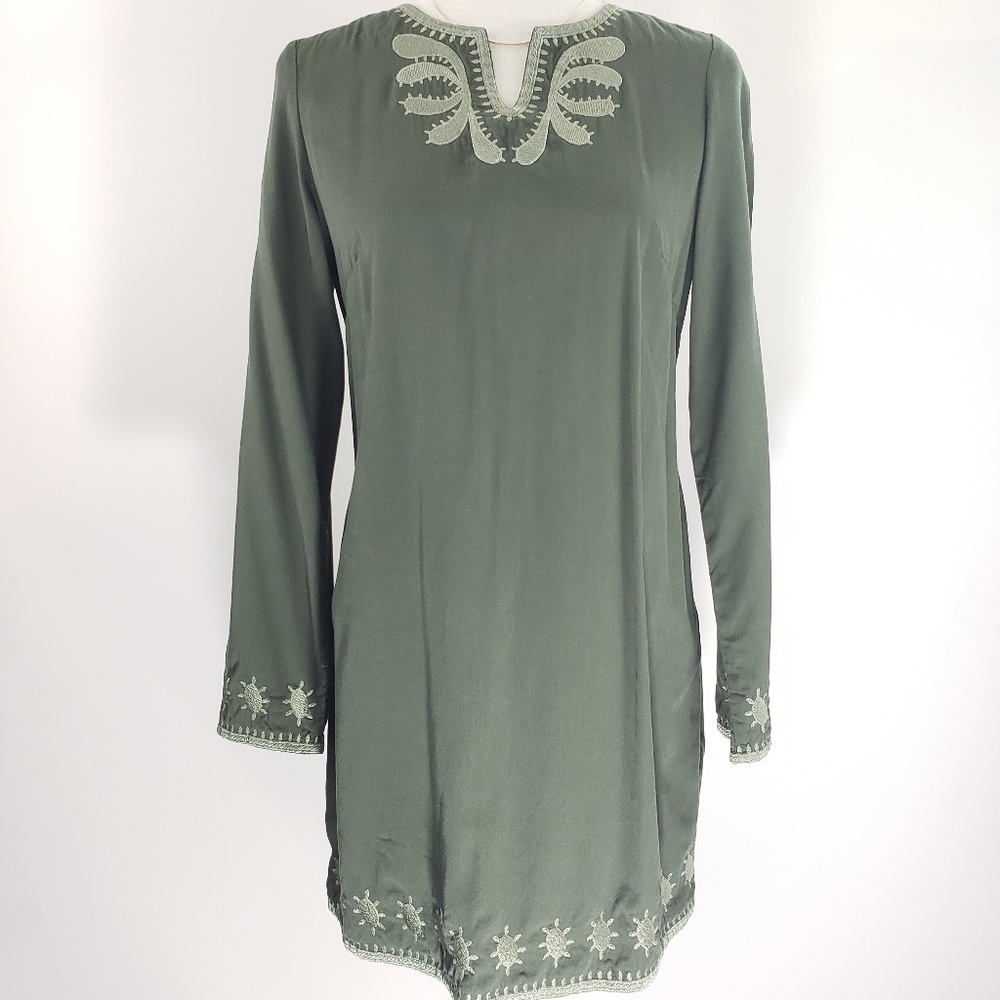Shukr Olive‎ Green Embroidered Tunic, Size S